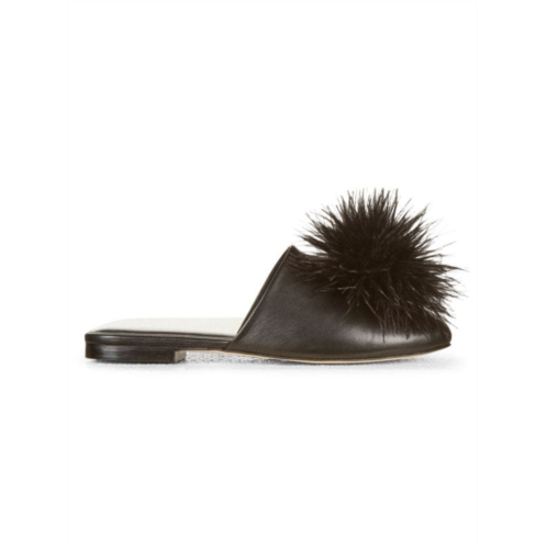 Cult Gaia Womens Ray Feather-Trimmed Leather Mules