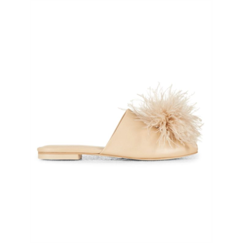 Cult Gaia Womens Ray Feather-Trimmed Leather Mules