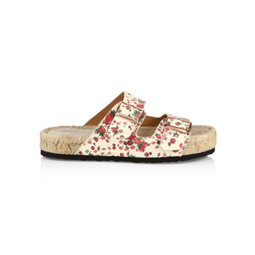 Loveshackfancy x Manebi Nordic Floral Leather Espadrille Slides