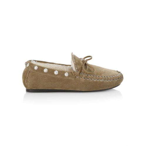 Isabel Marant Faomee Shearling-Lined Studded Suede Moccasins