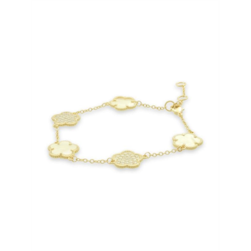 JanKuo Flower 14K Goldplated, Mother-Of-Pearl & Cubic Zirconia Station Bracelet