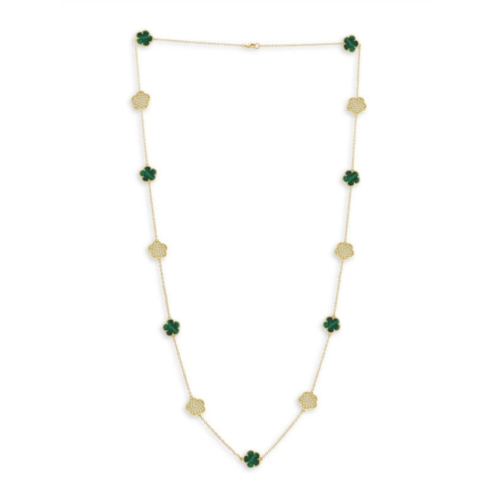 JanKuo Flower 14K Goldplated, Synthetic Emerald & Cubic Zirconia Station Necklace