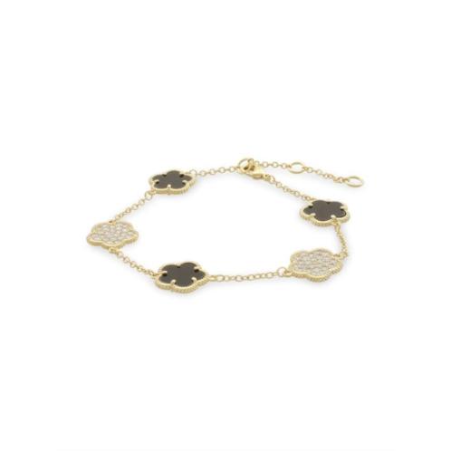 JanKuo Flower Collection 14K Goldplated, Jet Onyx & Cubic Zirconia Bracelet