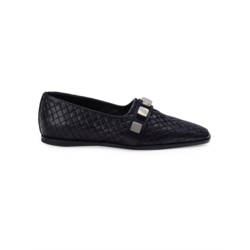 Costume National Studded Woven Leather Loafers