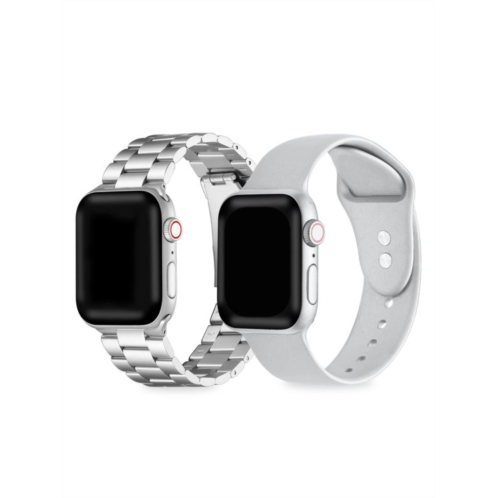 Posh Tech 2-Pack Stainless Steel Band & Metallic Silicone Apple Watch Replacement Bands/42MM-44MM-45MM