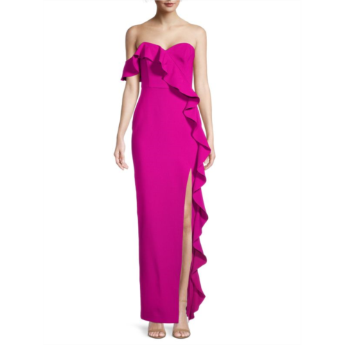 Aidan Mattox Strapless Flounce Column Gown