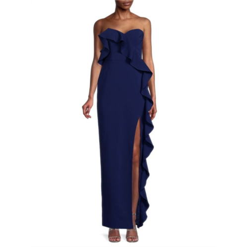 Aidan Mattox Strapless Flounce Column Gown