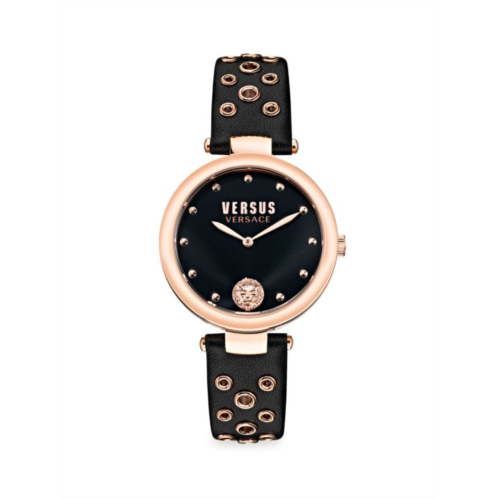 Versus Versace ?34MM Los Feliz Rose Goldplated Stainless Steel & Leather Strap Watch