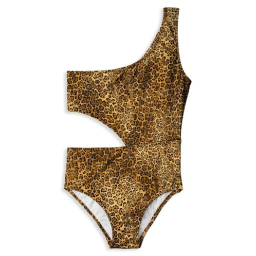 Stella Cove Little Girls & Girls One-Shoulder Leopard-Print? One-Piece Swimsuit