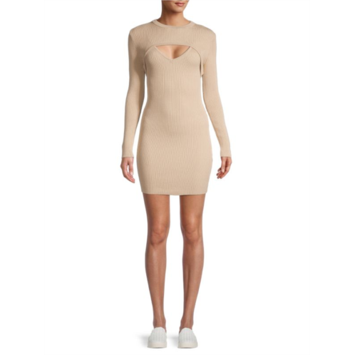 Monrow Ribbed Layered Mini Bodycon Dress