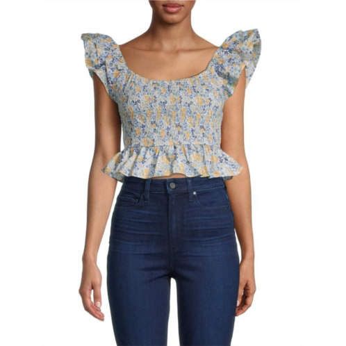 Jacquie The Label Floral Smocked Crop Top