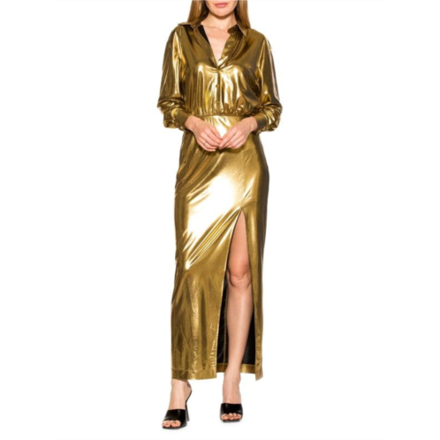 Alexia Admor Rae Metallic Maxi Shirt Dress