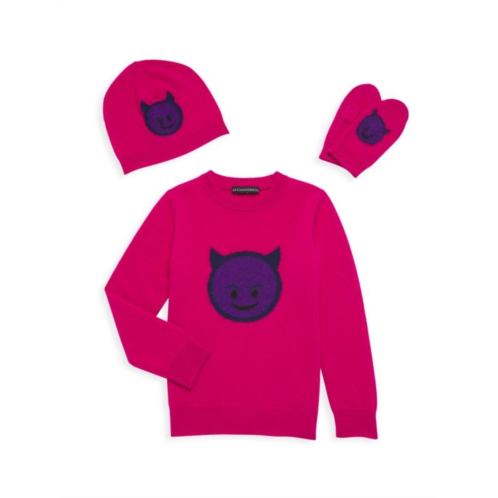 Sofia Cashmere Little Girls 3-Piece Smiling Devil Sweater, Hat & Mittens Set