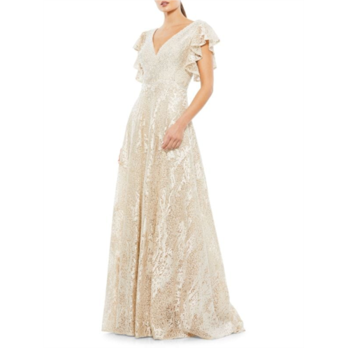 Mac Duggal V-Neck Embellished Gown