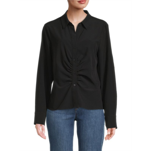 Calvin Klein Solid-Hued Ruched Shirt