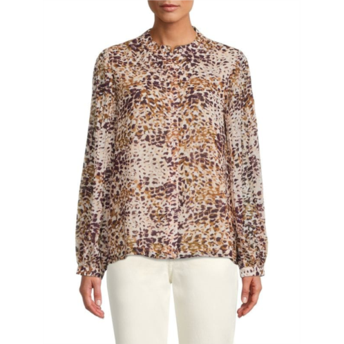 Calvin Klein Cheetah-Print Long Sleeve Top