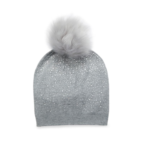 Adrienne Landau Studded Faux Fur Wool Blend Beanie