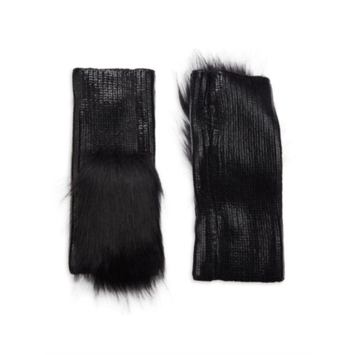 Adrienne Landau Faux Fur Trim Fingerless Gloves