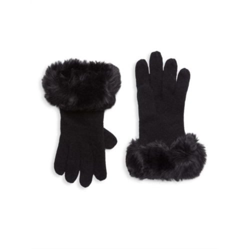 Adrienne Landau Faux Fur Trim Wool Blend Gloves