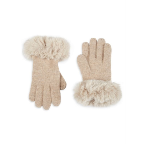 Adrienne Landau Faux Fur Trim Wool Blend Gloves