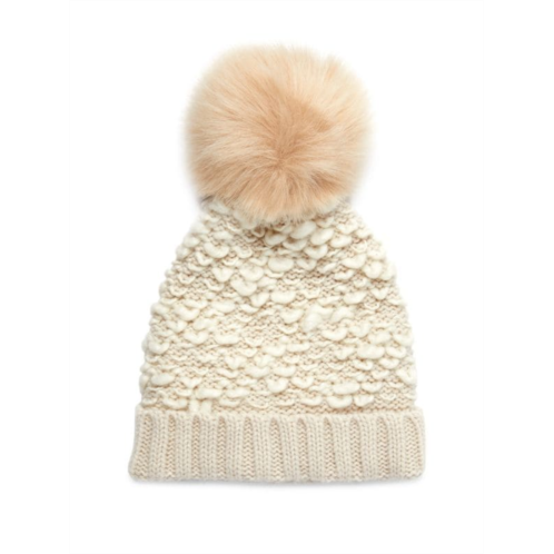 Kyi Kyi Knitted Faux Fur Pom Pom Beanie