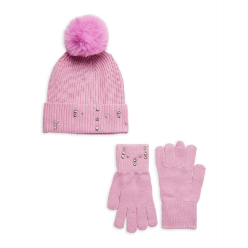 Saks Fifth Avenue 2-Piece Faux Fur Embellished Beanie & Gloves Set