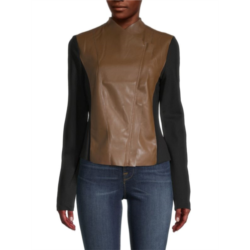 Patrizia Luca Faux Leather Colorblock Jacket