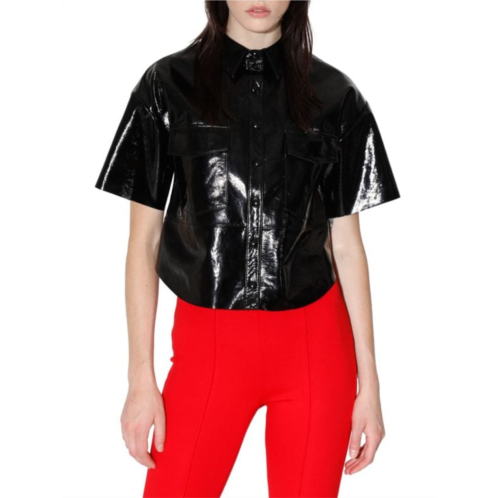 Walter Baker Dylan Lamb Leather Button-Down Top