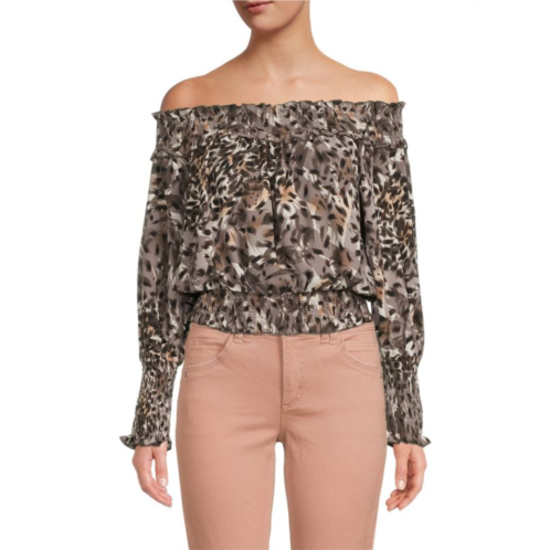 Patrizia Luca ?Mixed Animal Print Off The Shoulder Top