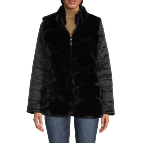 BELLE FARE Faux Fur Quilted Jacket
