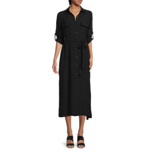 Max Studio Tab-Sleeve Tie-Waist Shirtdress