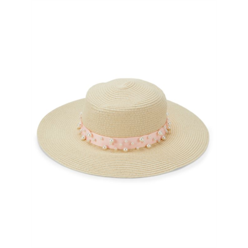 Kendall + Kylie Faux Pearl-Embellished Boater Hat