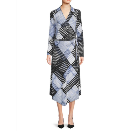 DKNY Geometric Midi Wrap Dress