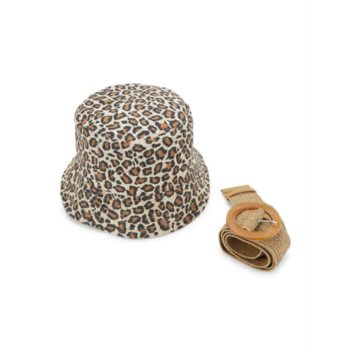 Alexis Bendel 2-Piece Leopard-Print Bucket Hat & Belt Set