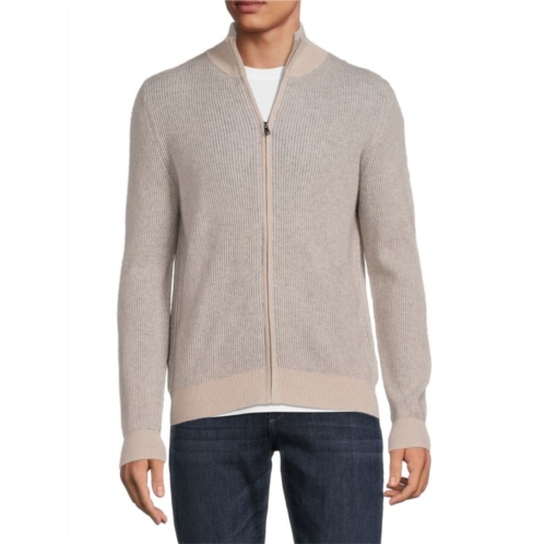 Amicale Rib Knit Cashmere Zip Up Cardigan