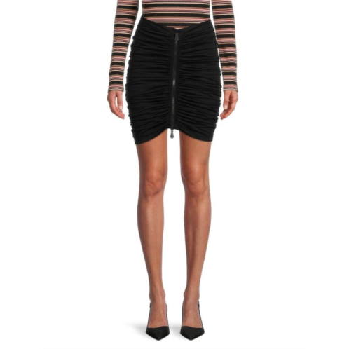 Burberry Ruched Zip Front Mini Skirt