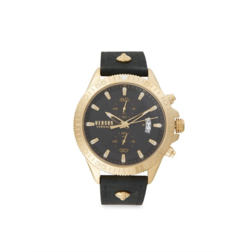 Versus Versace 46MM IP Goldtone Stainless Steel & Suede Strap Chronograph Watch