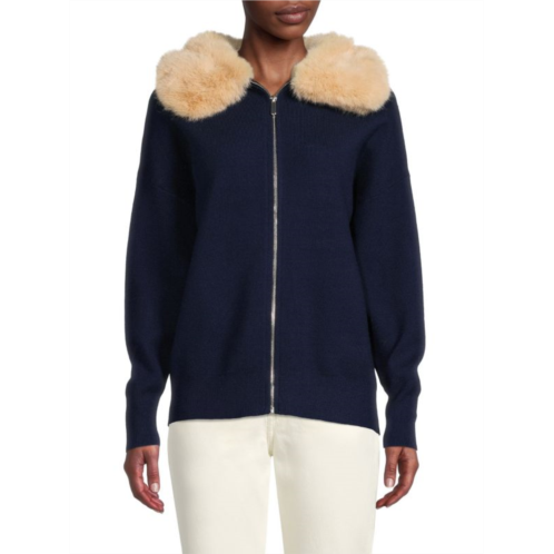 Saks Fifth Avenue Faux Fur Collar Bomber Sweater