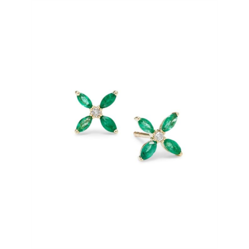 Saks Fifth Avenue 14K Yellow Gold, Emerald & Diamond Floral Stud Earrings