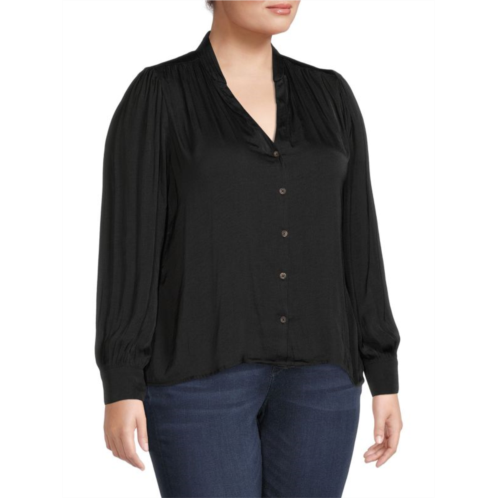 Socialite Plus Solid Puff Sleeve Blouse