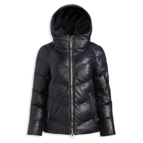 WOLFIE FURS Leather Down Puffer Jacket
