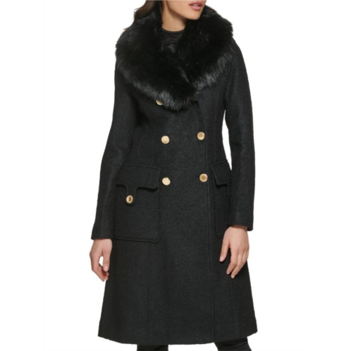 Guess ?Faux Fur Trim Double Breasted Coat