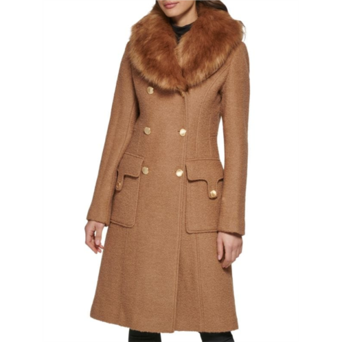 Guess ?Faux Fur Trim Double Breasted Coat