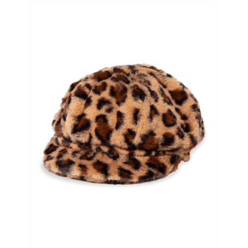 San Diego Hat Company Leopard-Pattern Faux Fur Newsboy Cap