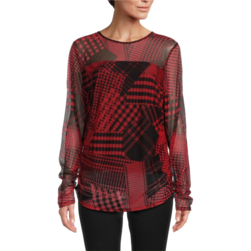 DKNY Print Ruched Long Sleeve Top