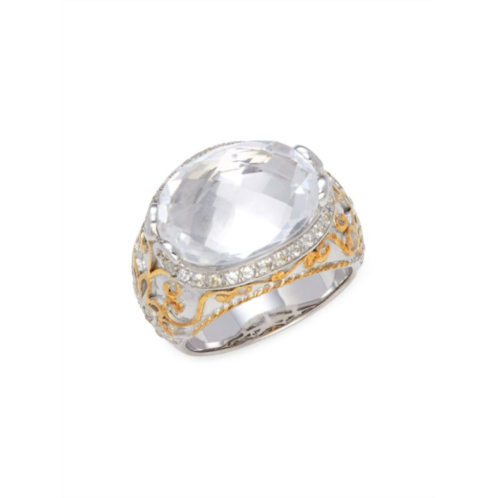 Delatori by ALOR Sterling Silver, 18K Yellow Gold & White Crystal Cocktail Ring