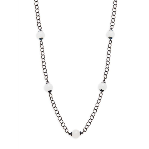 Delatori by ALOR Black Rhodium Plated Sterling Silver & White Agate Necklace