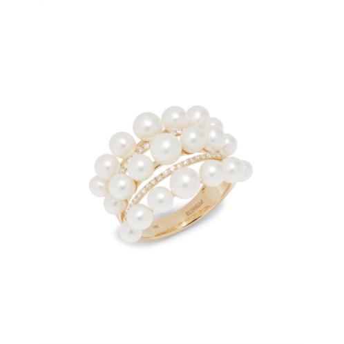 Effy 14K Yellow Gold, 4-6MM Freshwater Pearl & Diamond Ring