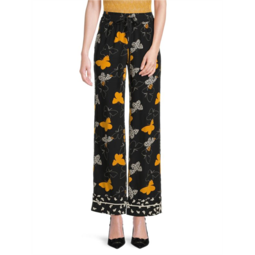 REDValentino Silk Butterfly Wide Leg Pants