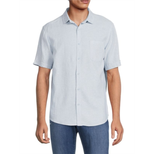 Saks Fifth Avenue Linen Blend Short Sleeve Button Down Shirt